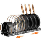MUDEELA Pots and Pans Organizer Rack for under Cabinet, Expandable 11.81''-22.85'' Pot Lid Kitchen Cabinet Organizer Holder with 10 Adjustable Compartment Cutting Board Organizer for Pan Lid, Bakeware - style: 10 Dividers-Black