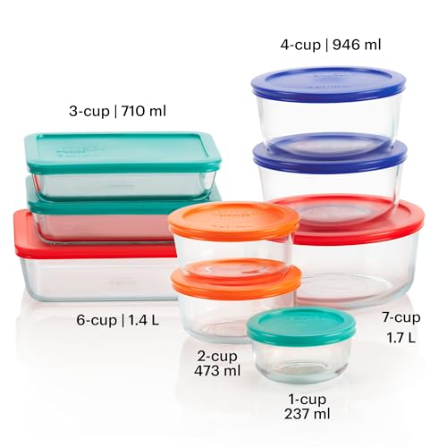 Pyrex Simply Store (9-Pack) Mixed Sized Glass Food Storage Set, Round & Rectangular Containers With Plastic Lids, BPA-Free, Dishwasher & Microwave Safe - size: 9 Pack