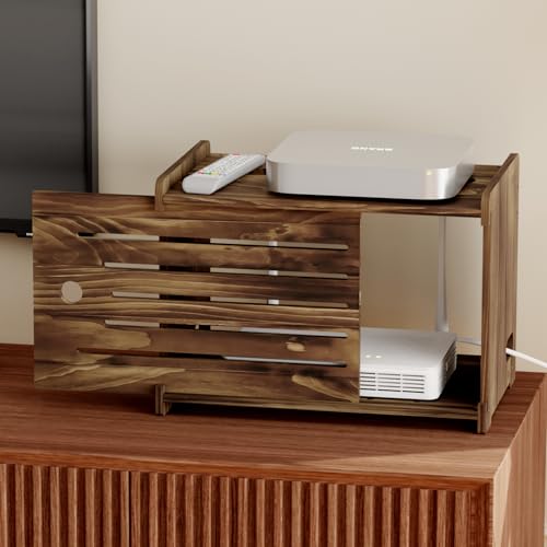 Wooden WiFi Router Storage Box Hider Shelf, Decorative Projector Box Hider Rack Countertop, for Cable, Modem, Internet, Router Power Cover Storage Organizer Cabinet Wall Mounted, Brown - color: Brown, size: Large