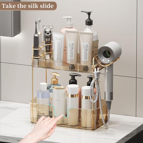 YCIA&DONE Bathroom Counter Organizer, Large Makeup Organizer Countertop, Shelf Storage, Vanity Tray, Easily Assemble for Bathroom Organizers and Storage, Undersink, Cabinet,2 Tiers Amber - color: Amber, size: 2 tiers