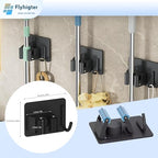 5 Pack Heavy Duty Mop and Broom Holder Wall Mount, No Drill Self Adhesive Stainless Steel Hanger with Hooks, Anti-Slip Tool Organizer for Bathroom, Kitchen, Garage, Laundry Room (5, Black) - color: Black-5