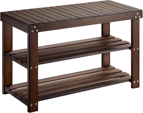 Pipishell Bamboo Shoe Rack Bench, 3 Tier Sturdy Shoe Bench, Storage Shoe Organizer, Holds up to 300lbs for Entryway Bedroom Living Room Balcony, Brown - color: Brown