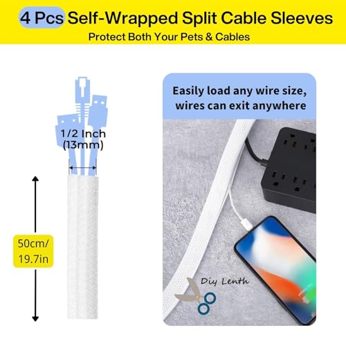 [313Pcs] Cable Management Kit, 67 Adhesive Cable Clips, Topavatop Desk Cord Organizer, 22 Reusable Cable Strap, 4 Cable Sleeve Split, 200 Nylon Cable Zip Ties with 20 Mounts for TV Office Home, White - color: White