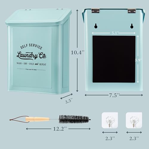 MONJITA Magnetic Lint Bin for Laundry Room, Metal Trash Can with Lid for Dryer, Farmhouse Lint Holder, Laundry Co Sign, Laundry Room Storage Decor with Dryer Lint Brush (Mint) - color: Mint