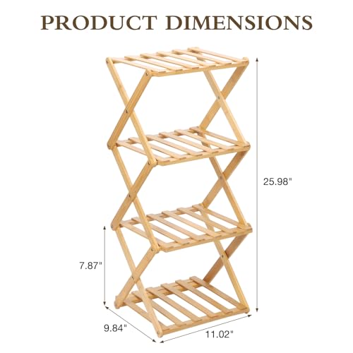 Bamboo Shoe Rack 4 Tier Foldable Shoe Rack Vertical Bamboo Shoe Organizer Free Standing Shelf for Entryway, Closet, Bedroom, Wood Color - color: Wood Color, size: 4-tier