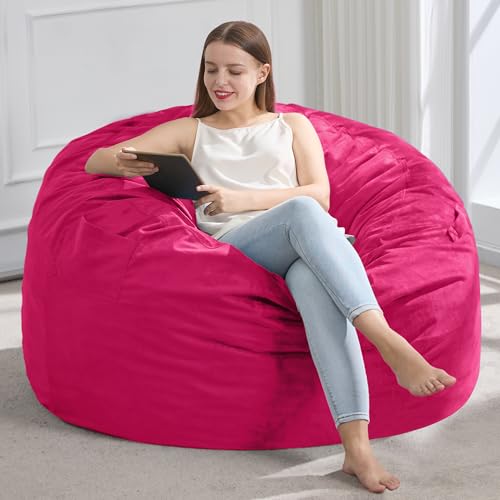 Hobestluk 3FT Bean Bag Chair Giant Bean Bag Chairs for Adults Large Bean Chairs with Removable Cover, Beanbag Chair with Filler, Adult Bean Bag Chairs for Living Room, Bedroom - color: Pink, size: 3FT - 36" x 36" x 22"