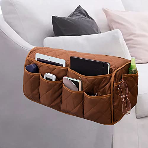 Sofa Armrest Organizer, Couch Armchair Caddy Bedside Hanging Pouch Storage Bag, 14-Pocket Waterproof Durable Storage Bag, Suitable for Tablets, Phones, Magazine, TV Remote Control, Coffee - color: Coffee