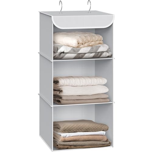Simple Houseware 3-Shelf Hanging Closet Organizer, Fabric Storage Shelves with 57L Capacity, Gray - color: Grey