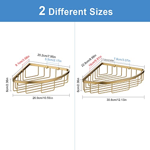 [2 Pack Bathroom Corner Shower Caddy Shelf Organizer, SUS304 Stainless Steel Heavy Duty Rust-Proof Shelf Holder, Wall Mounted Storage Rack for Bathroom Kitchen, Brushed Gold - color: Gold, size: Corner (2 Pack)