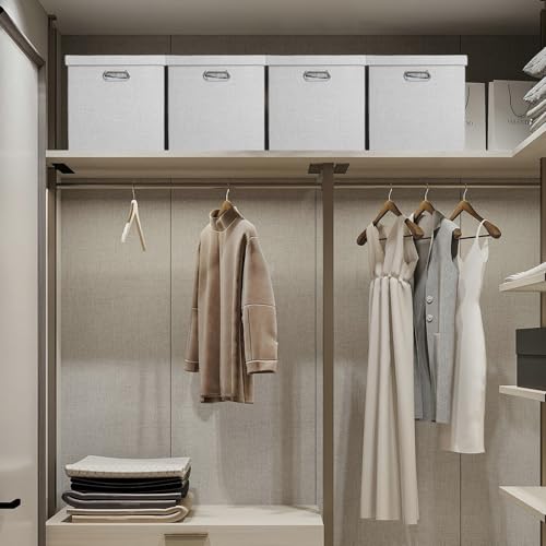Posprica Storage Bins with Lids,13×13×13 Foldable Storage Cube Baskets Boxes Fabric Drawers for Closet Shelf Cabinet Bookcase,Set o f 4,Sliver grey - color: Silver Grey, size: 13×13×13/4pcs with lids
