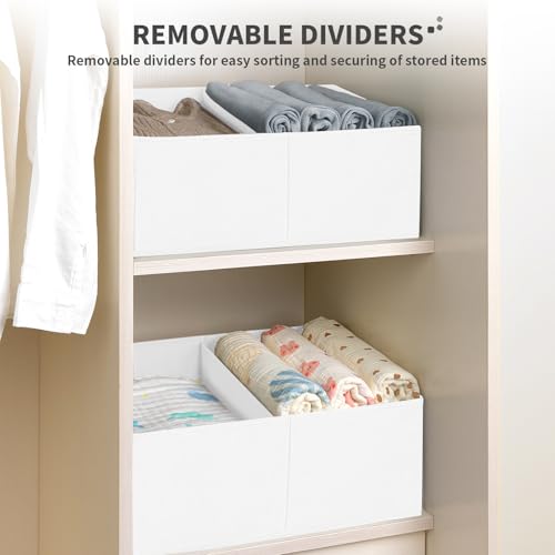 DIMJ Large Closet Shelf Organizer Bins 4 Packs with Handles and Divider, Fabric Trapezoid Storage Baskets, Foldable Clothes Containers Box for Shelf, Towel, Book, Toy, Purse, Hats, White - color: White, size: 4 Bins 16.5"x11"x7.8"