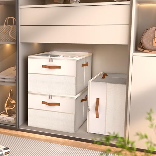 Shoe Organizer for Closet,2 Pack Foldable Shoe Storage Organizer Box Bin with Adjustable Dividers and Clear Cover, Fits up to 16-32 Pairs（Beige） - color: Beige