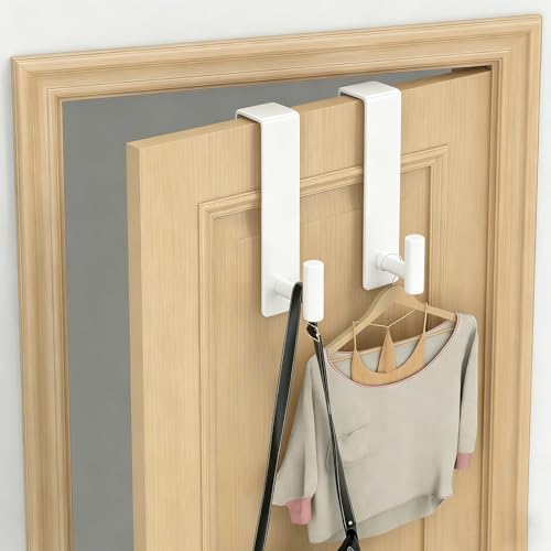 HUFEEOH 2-Pack Over The Door Hooks, Stainless Steel Door Hanger for Towels & Coats, Bathroom Towel Rack Coat Rack, Tool-Free Hooks for Hanging (White, Fits 1-3/4" Thick Door -T Shape 2 Pack) - color: White, size: Fits 1-3/4" Thick Door - "T" Shape 2 Pack
