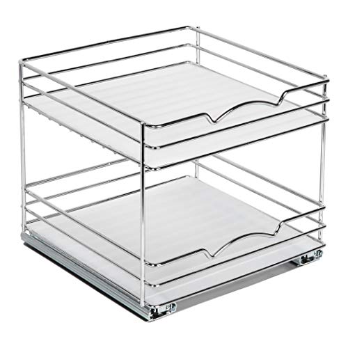 2 Tier Pull-Out Cabinet Spice Rack Organizer - Slim Slide-Out Storage for Spices, Bottles & Jars, Premium Heavy-Duty Steel, Easy Install for Narrow Kitchen Cabinets -10-1/2"Wx10-3/8"Dx8-7/8" H, Chrome - size: 10 Inch-Double