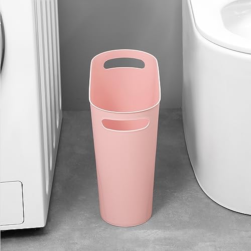 rejomiik Small Trash Can, 3.5 Gallon Slim Garbage Can Plastic Waste Basket with Handles Container Bin for Narrow Spaces Bathroom, Bedroom, Kitchen, Office at Home, Rosette Pink - color: Rosette Pink, size: 1 pack