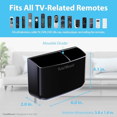 TotalMount Hole-Free Remote Holder – Eliminates Need to Drill Holes in Your Wall (Premium Black Holder for 2 or 3 Remotes) - color: Standard Black