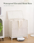 SETVSON Laundry Hamper with Lid 132 L, (35 Gallons) Clothes Hamper with Lid, Handwoven Rattan Laundry Hamper with Metal Heightened Feet, Laundry Hampers with 3 Removable Liner Bags for Laundry-White - color: Cloud White, size: 132 L - 35 gal