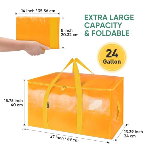 BALEINE 2-Pack Oversized Moving Bags with Reinforced Handles, Heavy-Duty Storage Tote for Clothes, Moving Supplies (Light Yellow, 2-Pack) - color: Light Yellow, size: 2-Pack
