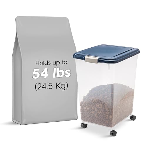 IRIS USA Dog Food Storage Container, Up to 54 Pounds, Attachable Wheels, For Dog Cat Bird and Other Pet Food Storage Bin, Keep Fresh, Easy Mobility - Made in USA, Navy - color: Navy, size: 54 lbs