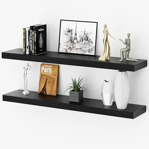 Floating Shelves for Wall, Bathroom Shelves Over Toilet, Wall Shelves & Book Shelf for Room, Hanging Shelf, Modern Wooden Mounted Floating Shelves, 36x7x1.5 in (Black, Set of 2) - color: Black, size: 36"(set of 2)