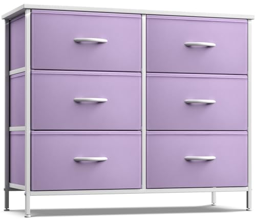 Sorbus Dresser with 6 Drawers - Furniture Storage Tower Unit for Bedroom, Hallway, Closet, Office Organization - Steel Frame, Wood Top, Easy Pull Fabric Bins (6-Drawer, Pastel Purple) - color: Purple, style: 6-Drawer