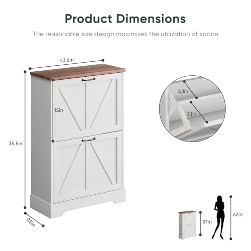 Smart FENDEE Shoe Cabinet, Shoe Storage Cabinet for Entryway with 2 Flip Drawers, Narrow Farmhouse Shoe Organizer Cabinet, Slim Shoe Rack Cabinet, White - color: White, size: Width - 23.6 inches
