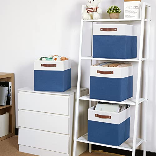 Temary Collapsible Storage Boxes - 12x12 Blue Cube Storage Bins with Handles for Organizing Home, White&Blue - color: White&Blue, size: 12×12×12