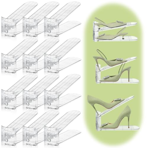 12 Pack Shoe Slots Organizer for Closet, Adjustable Shoe Stackers for a Pair of Shoes Shoe Rack Storage Shoe Space Saver 50% Shoe Shelf Display Holder for Closet - color: Transparent, size: 12 PACK