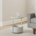 VASAGLE LILEA Collection - Small Round Side End Table, Modern Nightstand with Fabric Basket, Laurel Green and Cream White ULET223C69 - color: Laurel Green + Cream White, size: Round + 1 pack