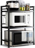 DOLALIKE Microwave Oven Rack, Expandable Microwave Stand Countertop Kitchen Utensils Tableware Storage, Carbon Steel Over Microwave Shelf Countertop with 3 Hooks - color: Black, size: 3 Tier (Without Spice Rack)