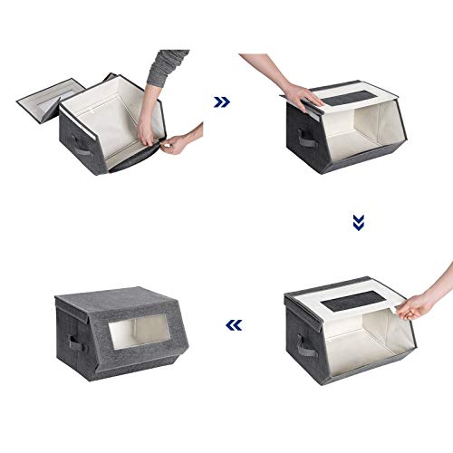 SONGMICS Stackable Storage Bins Set of 2, Storage Boxes with Lids and Front Windows, Non-Woven Fabric Closet Organizers with Magnetic Closures, Side Handles, Dark Gray URPLB02G - color: Dark Gray