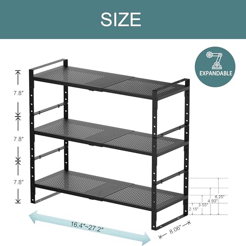Expandable Shoe Rack Heavy-Duty Closet Organizer Adjustable Shelf Stackable Metal Framework for Entryway, Garage,RV,Pantry,Cabinet(Medium,3 Packs/Black) - color: Black/3 Packs, size: MEDIUM:8.11"D x 16.54"W x 7.88"H