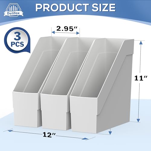 Delifox 3 Pack Magazine Rack, Plastic File Folder Bin Organizer, Gray - color: 3Pack-Gray