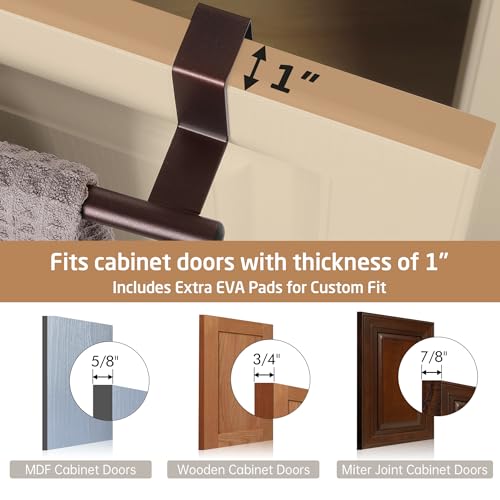 KES Over The Cabinet Towel Holder Fit 1" Thick, Kitchen Towel Holder for Cabinet, Over The Door Towel Bar with Extended Hooks, Brown 2 Pack, KTH500S26-OB-P2 - color: Brown