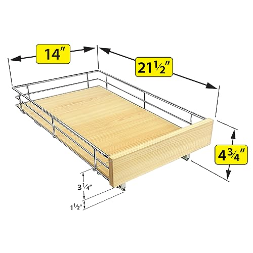 LYNK PROFESSIONAL® SELECT™ Slide Out Cabinet Organizer Pull Out Drawer, 14" x 21" Pull Out Cabinet Organizer – Pull Out Shelves for Kitchen Cabinets – Roll Out - Lifetime Ltd. Warranty, Wood Chrome - size: 14" W x 21" D - 1 Tier