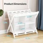 White Bamboo Luggage Rack with 4 Storage Compartments ，Foldable Suitcase Stand, Luggage Rack for Guest Room , 150lbs Capacity, Sturdy, - color: White 1 Pcs