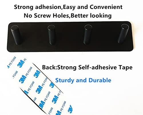 Key Holder for Wall - Adhesive Key Hooks with 4 Hooks, Heavy Duty Stainless Steel, Black, No Screw Holes