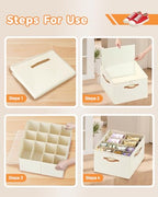 Shoe Organizer for Closet with Clear Cover, Fits up to 16 Pairs Foldable Shoe Storage Organizer Box Bin with Adjustable Dividers