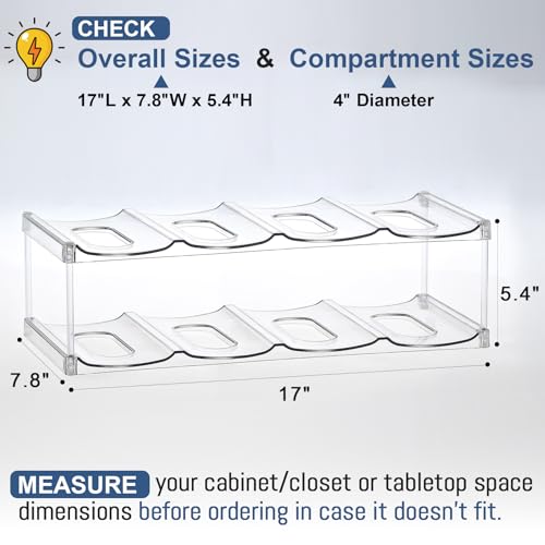 LARGER Compartment - 2 Tier Stackable Water Bottle Organizer Holder - for Stanley 40oz & Others' Large Tumbler - Clear Wine Rack, 8 Cup Bottle Holder for Cabinet Home Countertop Fridge Pantry Shelf - color: Clear, size: 2 Tier - Hold 8