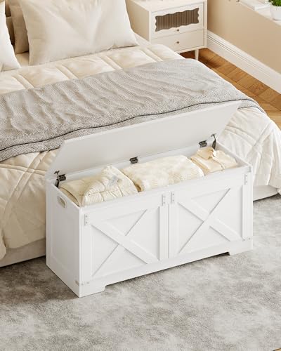 Hzuaneri 42.9" Storage Chest, Large Storage Trunk with 2 Hinges, Farmhouse Wooden Box Bench, Lift-Top Organizer Chest, Entryway Trunk for Bedroom, Living Room, White SB10903X - color: White, size: 15.7"D x 42.9"W x 19.1"H