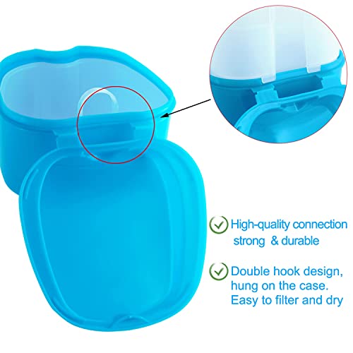 Keedolla 2 Pack Cute Denture Cups Denture Bath Container for Soaking False Teeth, Denture Storage Container Soaking Bath Case with 2 Brush - Blue and White - color: Blue & White
