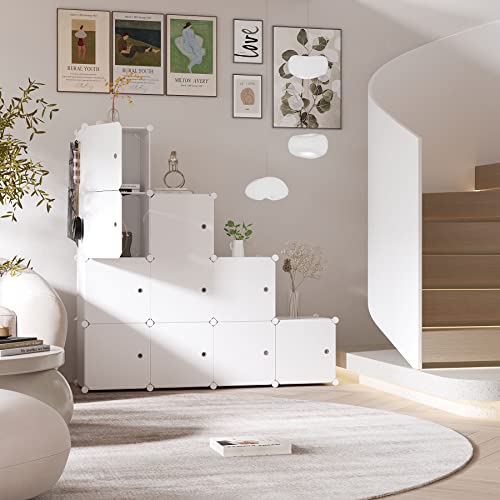 C&AHOME Cube Storage Organizer with Doors, 12-Cube Shelves, Closet Cabinet, DIY Plastic Modular Bookshelf Ideal for Bedroom, Living Room, 36.6”L x 12.4”W x 48.4”H Milky USHS3012M-DOOR - color: Milky