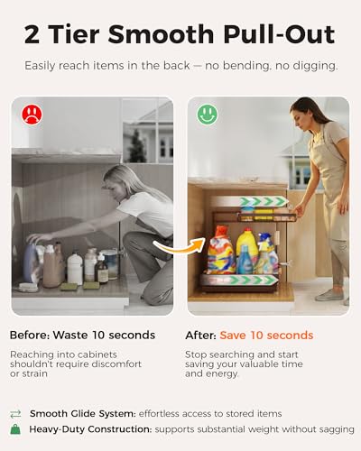 Sevenblue 3 Pack Under Sink Organizer, Multi-Purpose 2 Tier Pull-Out Metal Under Kitchen Sink Organizer, Height Adjustable Storage Shelves for Kitchen Bathroom Cabinet - color: Brown