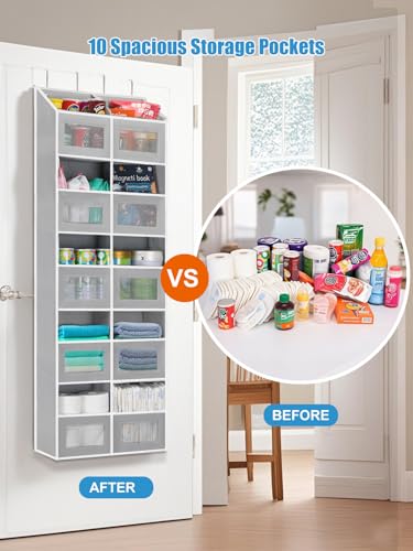 Over the Door Organizer Hanging- 10 Compartments, 80 lbs Load Behind Door Stuffed Animal Storage, Extra Large Toys Storage Organization for Bedroom, Bathroom, Closet, Nursery, Shoes, Diaper (grey) - color: grey