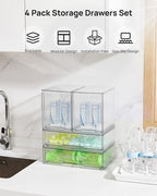Vtopmart Clear Stackable Storage Drawers Set of 4, Plastic Organizer Bins for Makeup, Cosmetics, Beauty Supplies,Ideal for Vanity, Bathroom,Cabinet,Pantry Organization - style: 2 High+2 Wide