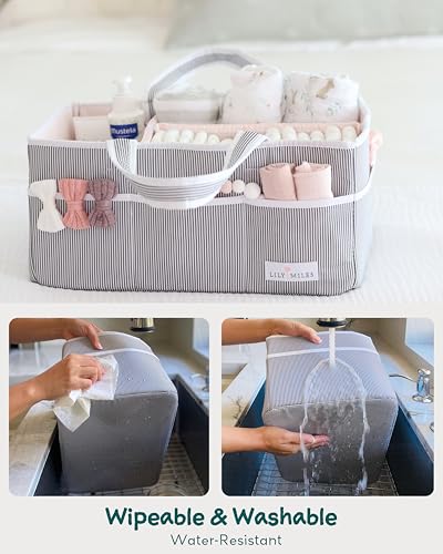 Lily Miles Baby Diaper Caddy Organizer, Girl Nursery Storage Basket with 8 Pockets, Baby Organizer and Storage, Easy-to-Clean Fabric, Large, Pink Blush - color: Gray/Blush, size: Large