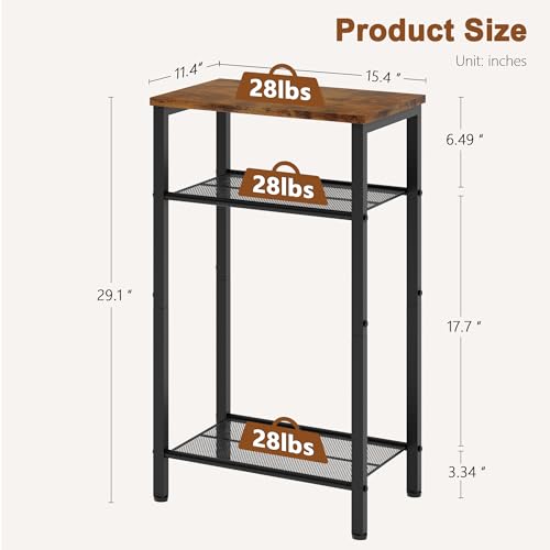 Hoctieon 2-Set 3 Tier End Table, Telephone Table Set of 2, Tall Side Table with Storage Set of 2, Small Nightstand for Small Spaces, Metal Frame, for Living Room, Bedroom, Sofa Couch, Rustic Brown - color: Rustic Brown, size: 2 Pack