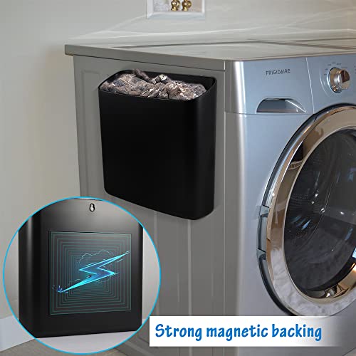 Picowe Magnetic Laundry Storage, Large Lint Holder Bin for Laundry Room, Space-Saving Trash Container Hanging on Dryer, Washer or Wall Mount Trash Bin (Black) - size: L - Black
