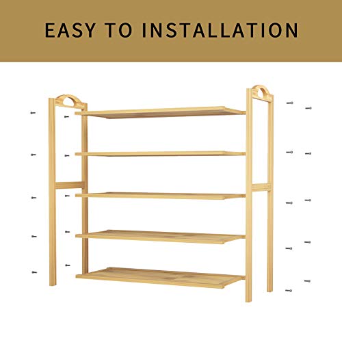 UDEAR Bamboo Shoe Rack 5-Tier Shoe Storage Organizer Entryway Shoe Shelf - size: 5-Tier