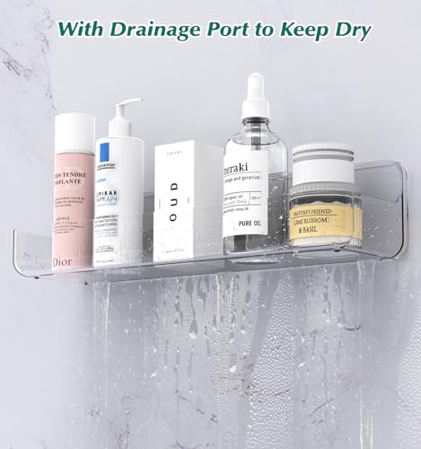 Shower shelves, Adhesive Clear Acrylic Bathroom Shower caddy Organizer, Transparent No Drilling Wall Mount Bathroom Storage - color: Clear-Long-1 Pack